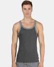 Super Combed Cotton Rib Square Neck Gym Vest - Charcoal Melange & Midgrey Melange