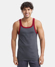 Super Combed Cotton Rib Square Neck Gym Vest - Charcoal & Red Pepper