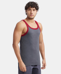 Super Combed Cotton Rib Square Neck Gym Vest - Charcoal & Red Pepper