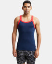 Super Combed Cotton Rib Square Neck Gym Vest - Navy