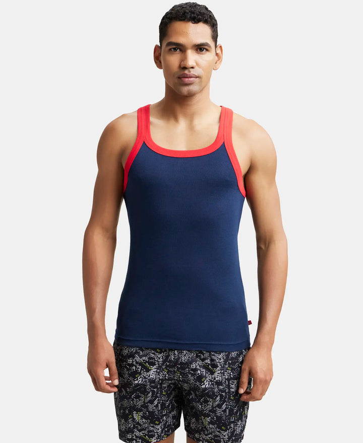 Super Combed Cotton Rib Square Neck Gym Vest - Navy