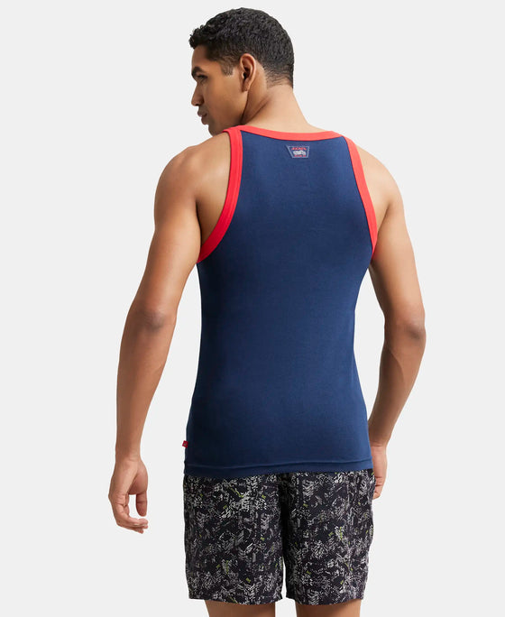 Super Combed Cotton Rib Square Neck Gym Vest - Navy