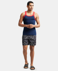 Super Combed Cotton Rib Square Neck Gym Vest - Navy