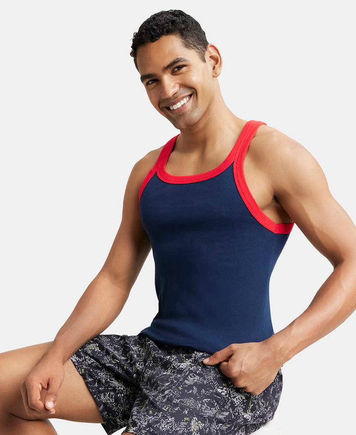 Super Combed Cotton Rib Square Neck Gym Vest - Navy