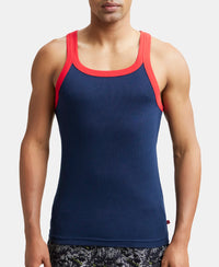 Super Combed Cotton Rib Square Neck Gym Vest - Navy