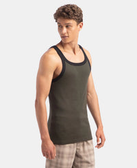 Super Combed Cotton Rib Square Neck Gym Vest - Olive & Black