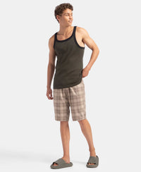 Super Combed Cotton Rib Square Neck Gym Vest - Olive & Black