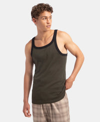 Super Combed Cotton Rib Square Neck Gym Vest - Olive & Black