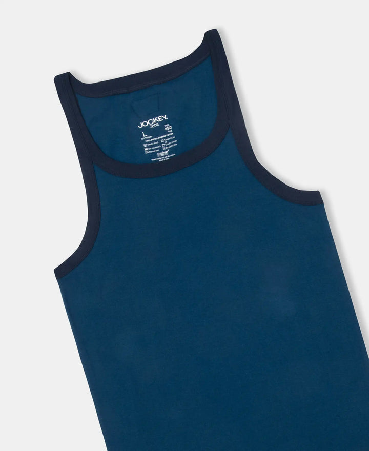 Super Combed Cotton Rib Square Neck Gym Vest - Poseidon & Navy