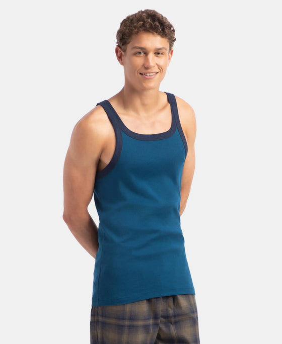 Super Combed Cotton Rib Square Neck Gym Vest - Poseidon & Navy