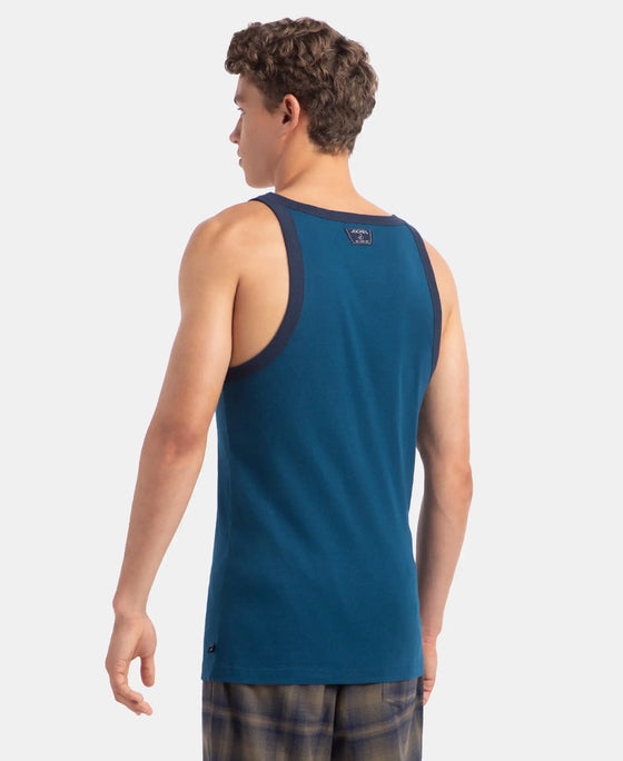 Super Combed Cotton Rib Square Neck Gym Vest - Poseidon & Navy