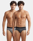 Super Combed Cotton Printed Brief with Ultrasoft Waistband - Nickle & Black (Pack of 2)