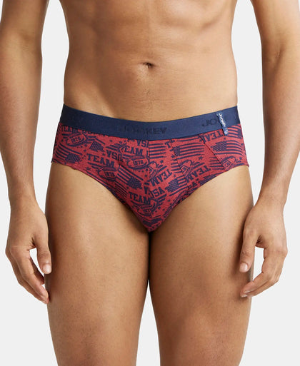 Super Combed Cotton Printed Brief with Ultrasoft Waistband - Navy Brick Red (Pack of 2)