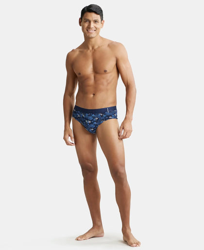 Super Combed Cotton Printed Brief with Ultrasoft Waistband - Navy Brick Red (Pack of 2)