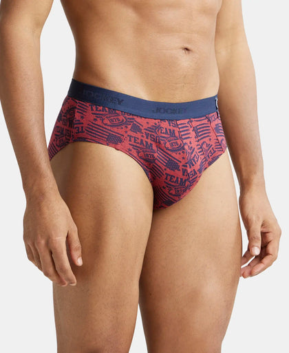 Super Combed Cotton Printed Brief with Ultrasoft Waistband - Navy Brick Red (Pack of 2)