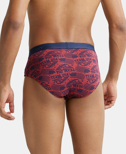 Super Combed Cotton Printed Brief with Ultrasoft Waistband - Navy Brick Red (Pack of 2)