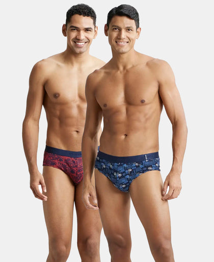 Super Combed Cotton Printed Brief with Ultrasoft Waistband - Navy Brick Red (Pack of 2)