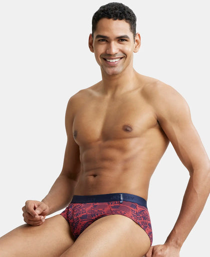 Super Combed Cotton Printed Brief with Ultrasoft Waistband - Navy Brick Red (Pack of 2)