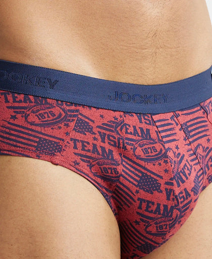 Super Combed Cotton Printed Brief with Ultrasoft Waistband - Navy Brick Red (Pack of 2)