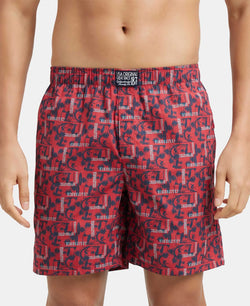 Super Combed Mercerized Cotton Woven Printed Boxer Shorts with Side Pocket - Brick Red-1