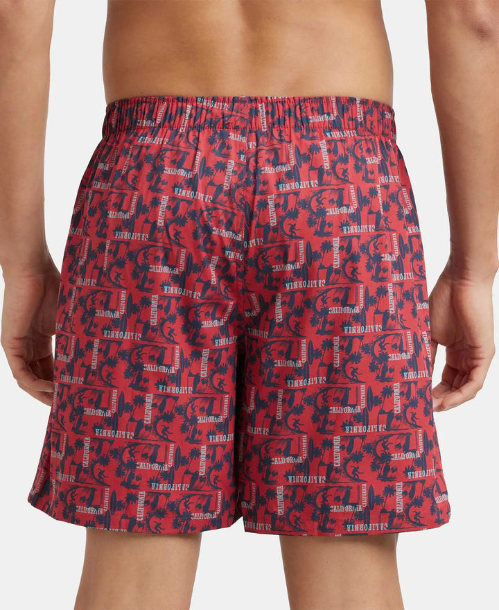 Super Combed Mercerized Cotton Woven Printed Boxer Shorts with Side Pocket - Brick Red-3