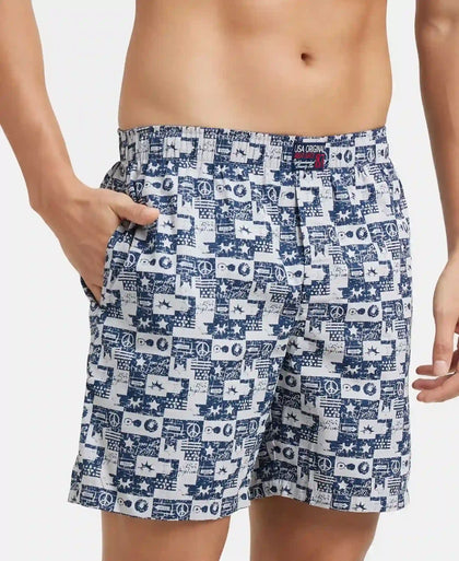 Super Combed Mercerized Cotton Woven Printed Boxer Shorts with Side Pocket - Nickle-2