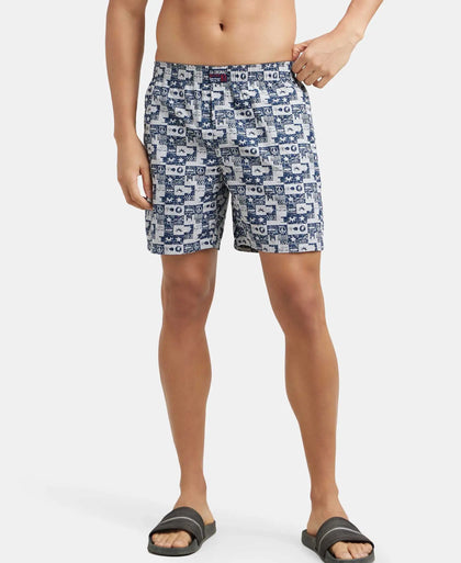 Super Combed Mercerized Cotton Woven Printed Boxer Shorts with Side Pocket - Nickle-5