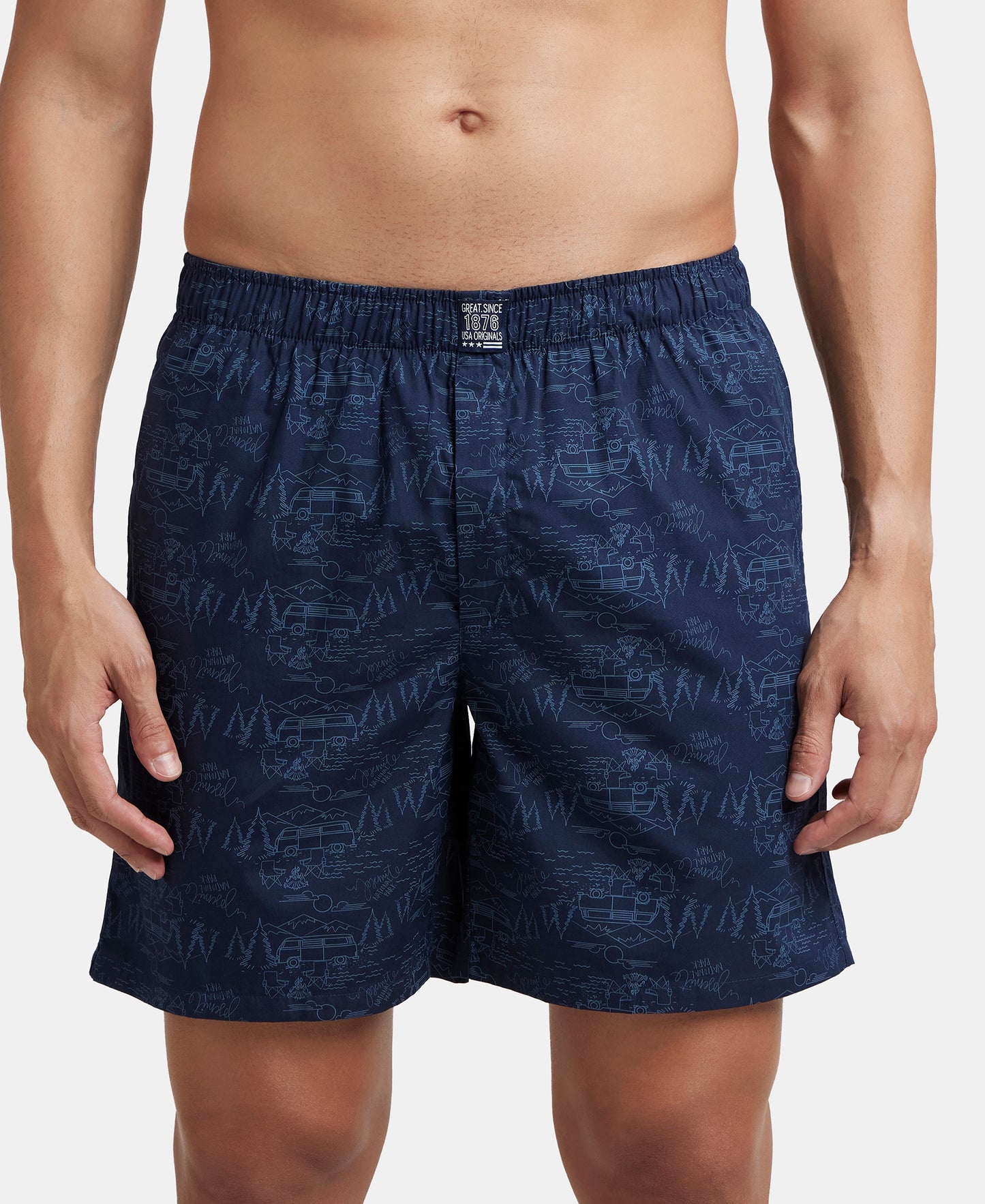 Super Combed Mercerized Cotton Woven Printed Boxer Shorts with Side Pocket - Navy & Blue Heaven (Pack of 2)