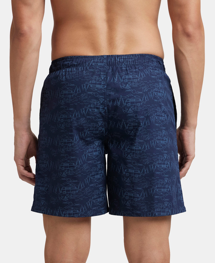 Super Combed Mercerized Cotton Woven Printed Boxer Shorts with Side Pocket - Navy & Blue Heaven (Pack of 2)