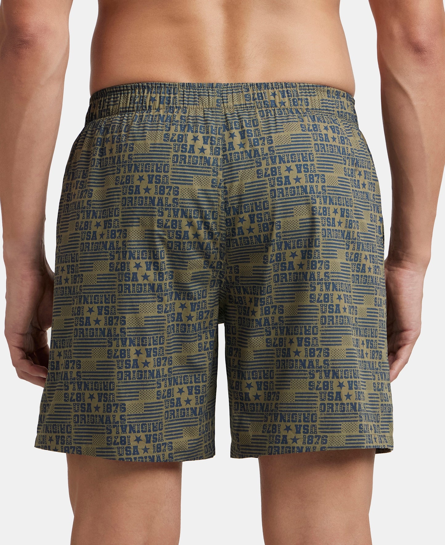 Super Combed Mercerized Cotton Woven Printed Boxer Shorts with Side Pocket - Navy & Burnt Olive (Pack of 2)