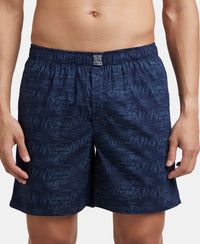 Super Combed Mercerized Cotton Woven Printed Boxer Shorts with Side Pocket - Navy & Burnt Olive (Pack of 2)