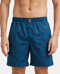 Super Combed Mercerized Cotton Woven Printed Boxer Shorts with Side Pocket - Seaport Teal-1