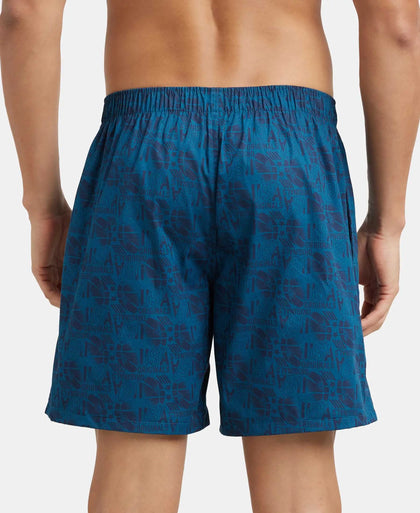 Super Combed Mercerized Cotton Woven Printed Boxer Shorts with Side Pocket - Seaport Teal-3