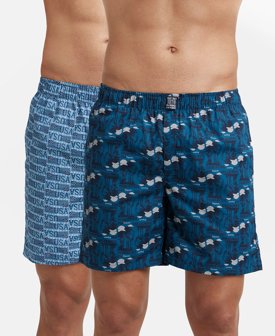 Super Combed Mercerized Cotton Woven Printed Boxer Shorts with Side Pocket - Seaport Teal & Blue Heaven (Pack of 2)