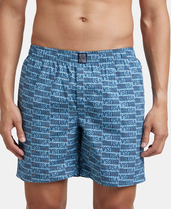 Super Combed Mercerized Cotton Woven Printed Boxer Shorts with Side Pocket - Seaport Teal & Blue Heaven (Pack of 2)