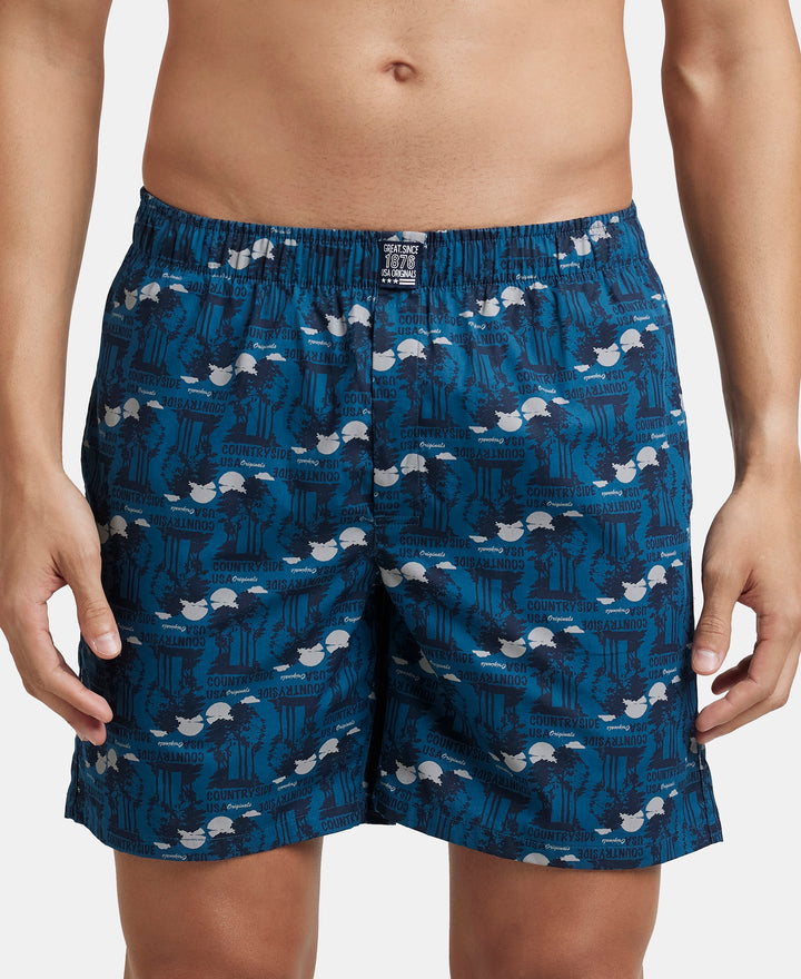 Super Combed Mercerized Cotton Woven Printed Boxer Shorts with Side Pocket - Seaport Teal & Blue Heaven (Pack of 2)