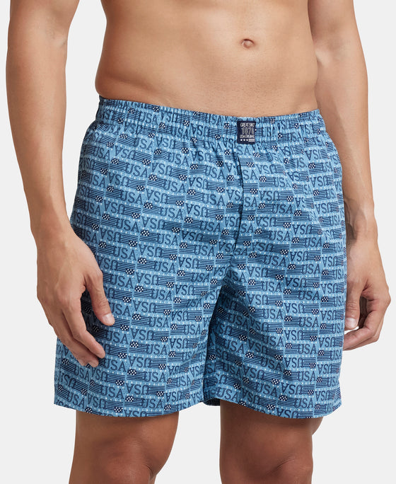 Super Combed Mercerized Cotton Woven Printed Boxer Shorts with Side Pocket - Seaport Teal & Blue Heaven (Pack of 2)