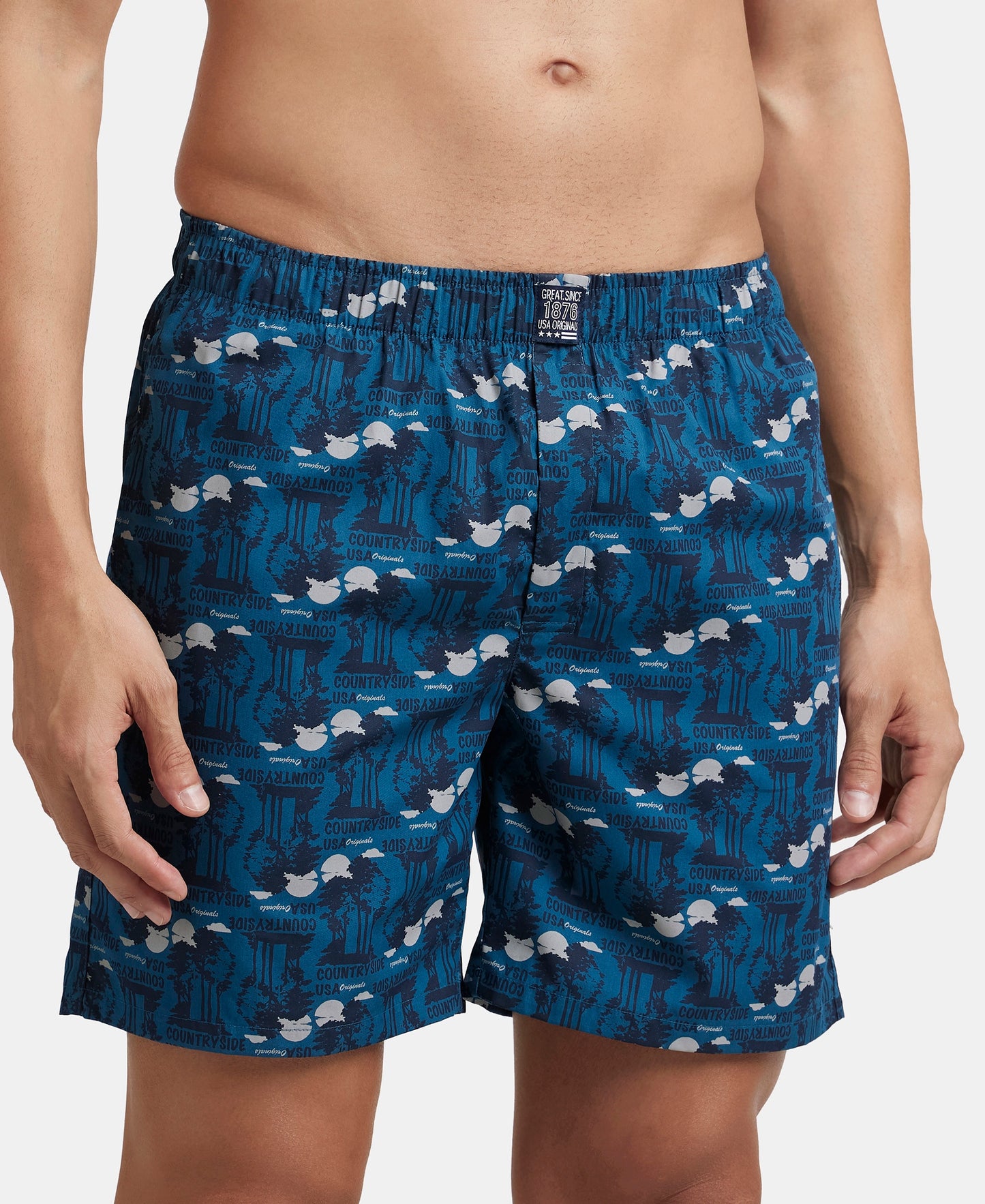 Super Combed Mercerized Cotton Woven Printed Boxer Shorts with Side Pocket - Seaport Teal & Blue Heaven (Pack of 2)