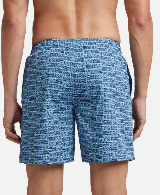 Super Combed Mercerized Cotton Woven Printed Boxer Shorts with Side Pocket - Seaport Teal & Blue Heaven (Pack of 2)