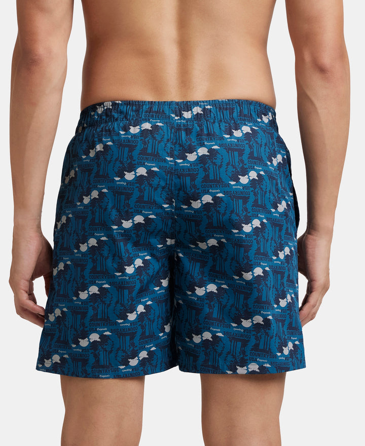 Super Combed Mercerized Cotton Woven Printed Boxer Shorts with Side Pocket - Seaport Teal & Blue Heaven (Pack of 2)