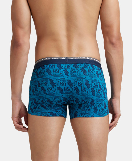 Super Combed Cotton Elastane Stretch Printed Trunk with Ultrasoft Waistband - Bright Teal