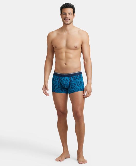 Super Combed Cotton Elastane Stretch Printed Trunk with Ultrasoft Waistband - Bright Teal