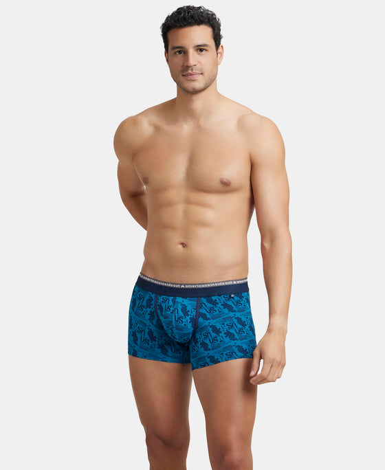 Super Combed Cotton Elastane Stretch Printed Trunk with Ultrasoft Waistband - Bright Teal