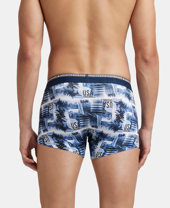 Super Combed Cotton Elastane Stretch Printed Trunk with Ultrasoft Waistband - White & Navy