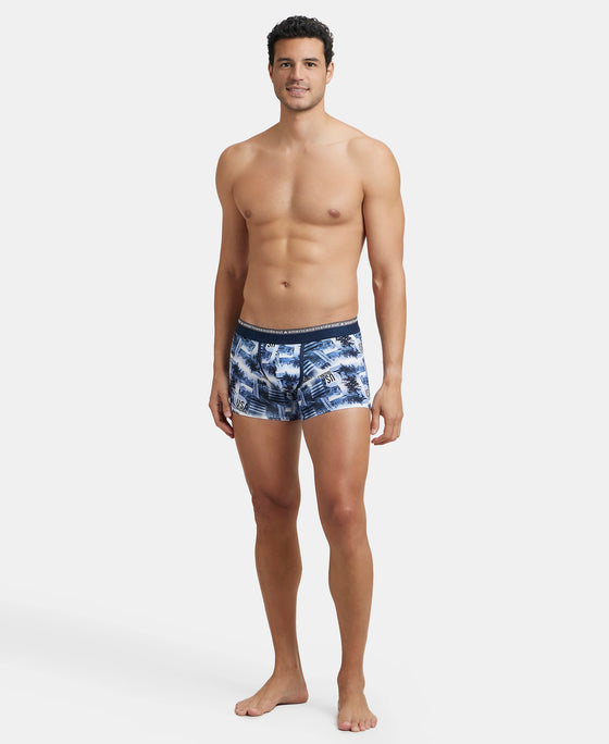 Super Combed Cotton Elastane Stretch Printed Trunk with Ultrasoft Waistband - White & Navy