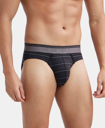 Super Combed Cotton Elastane Stretch Striped Brief with Ultrasoft Waistband  - Black-2