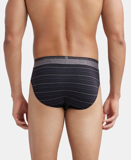 Super Combed Cotton Elastane Stretch Striped Brief with Ultrasoft Waistband  - Black-3