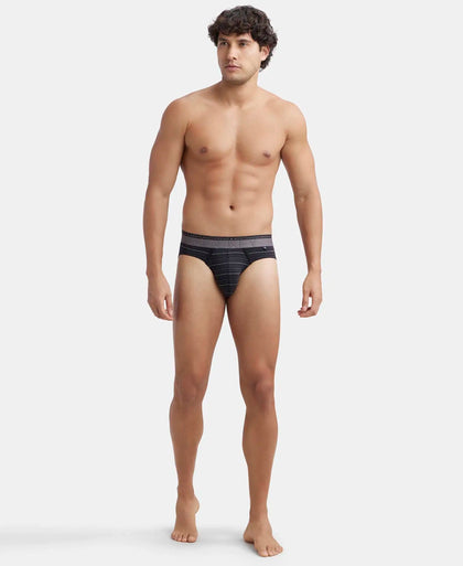 Super Combed Cotton Elastane Stretch Striped Brief with Ultrasoft Waistband  - Black-4