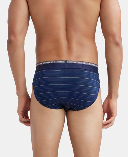 Super Combed Cotton Elastane Stretch Striped Brief with Ultrasoft Waistband - Navy-3