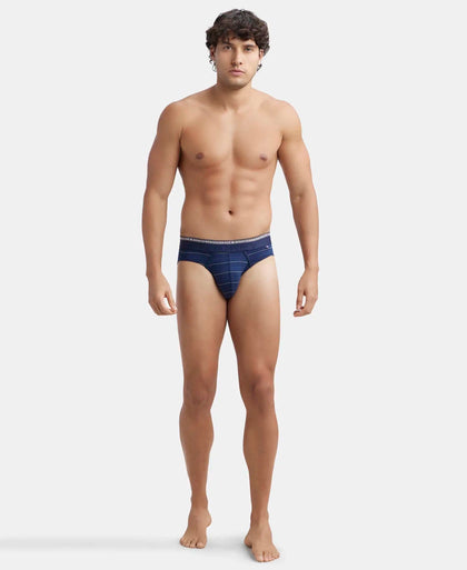 Super Combed Cotton Elastane Stretch Striped Brief with Ultrasoft Waistband - Navy-4